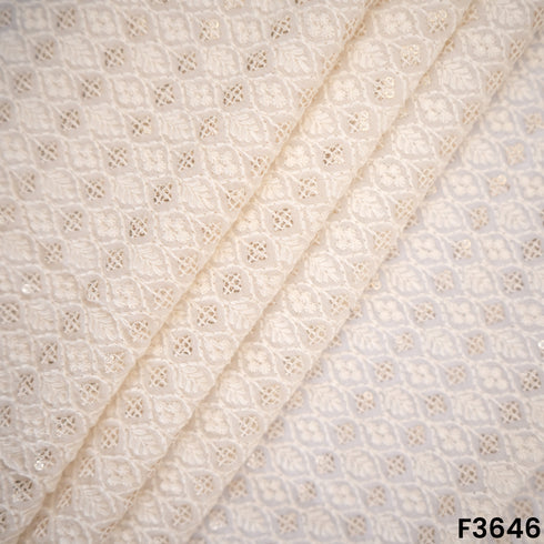 Dyeable Thread Sequins Embroidered Georgette Fabric-F3646
